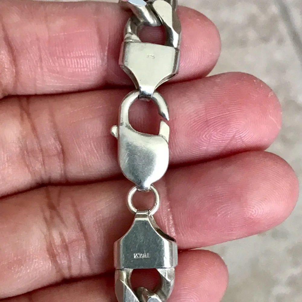 925 Sterling Silver Classic ID Curb Chain Bracelet Men’s Jewelry Size 9.5”